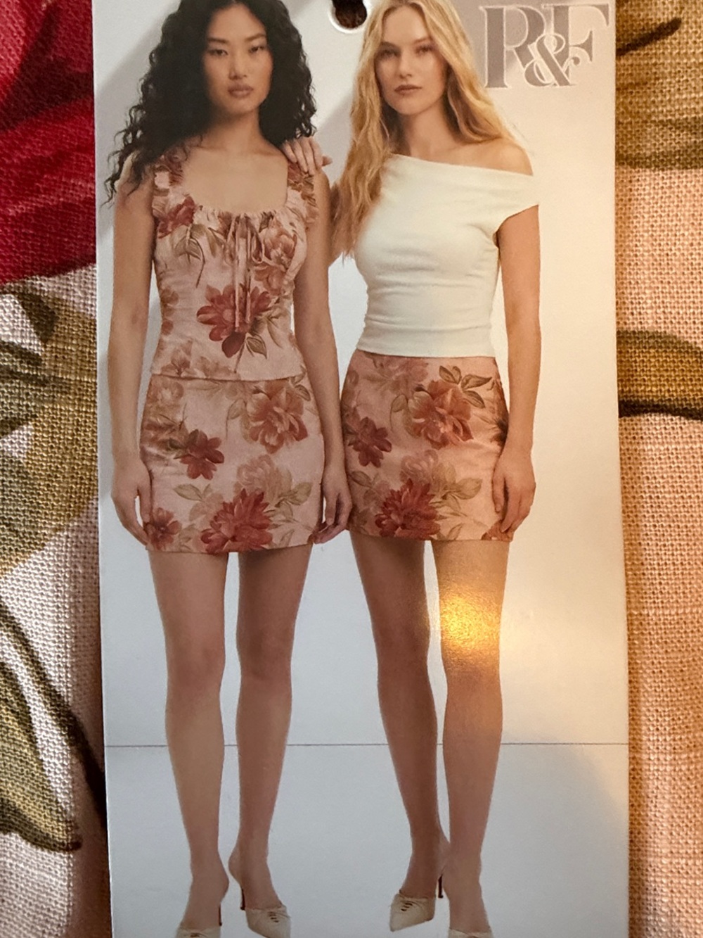 Tea Party Mini Skirt Built-in Shorts Pink & Rust Floral Linen/Rayon Print S ❤️